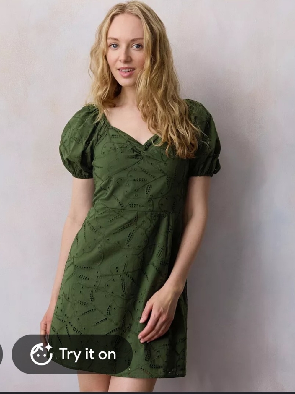 LC Lauren Conrad Olive Green Eyelet Sweetheart Mini Dress
